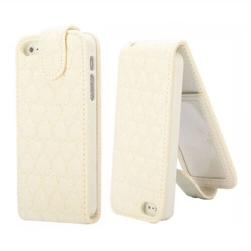 wit hartjes gestikte lederen flip case