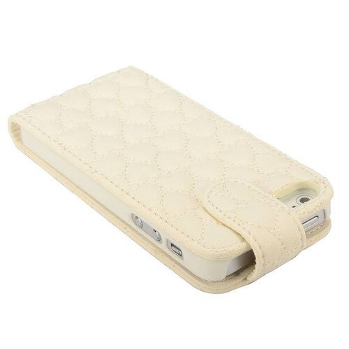 wit hartjes gestikte lederen flip case