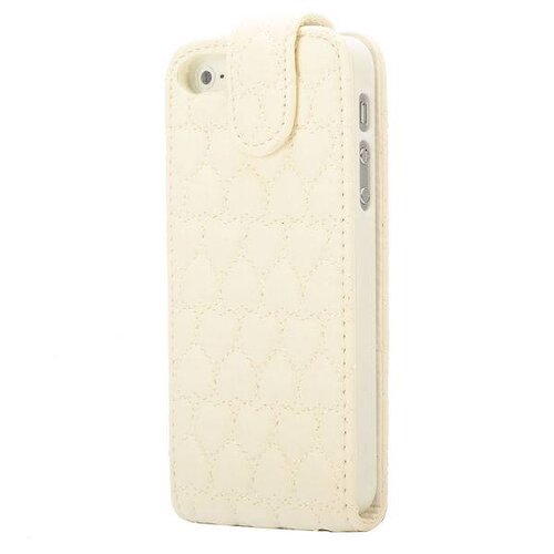 wit hartjes gestikte lederen flip case