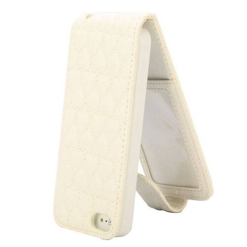 wit hartjes gestikte lederen flip case