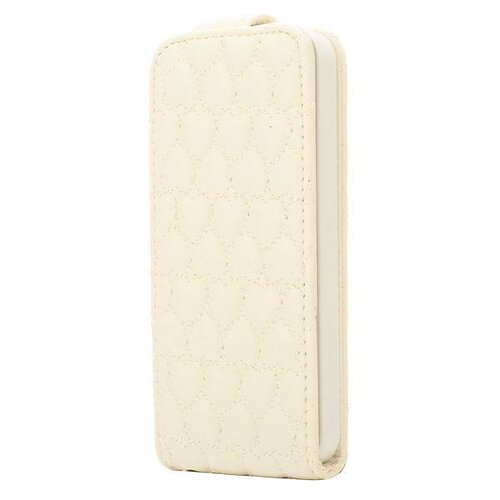 wit hartjes gestikte lederen flip case