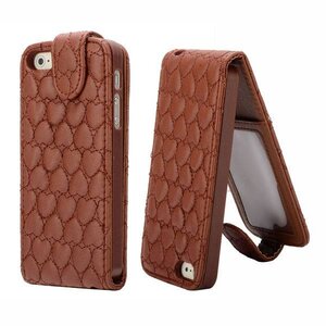Bruin Hartjes gestikte lederen Flip Case Bruin Hartjes gestikte lederen Flip Case