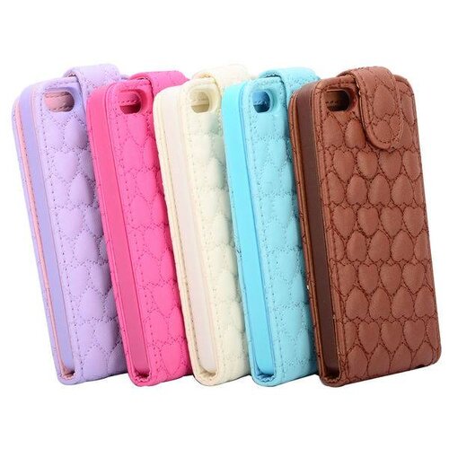 bruine hartjes gestikte lederen flipcase iphone 5