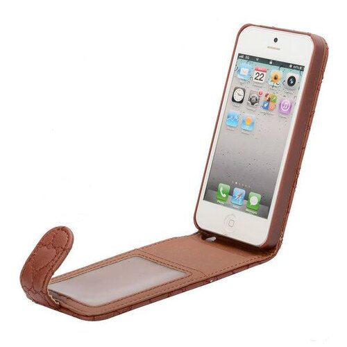 bruine hartjes gestikte lederen flipcase iphone 5