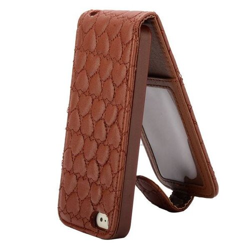 bruine hartjes gestikte lederen flipcase iphone 5