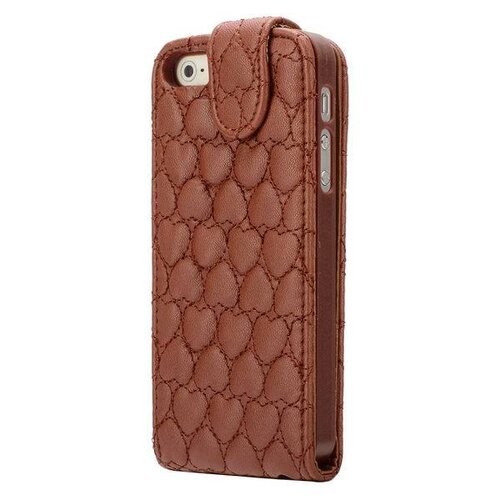 bruine hartjes gestikte lederen flipcase iphone 5