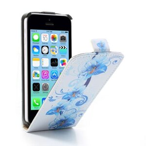 PU Leren Flipcase iPhone 5c - Blauwe Bloemen
