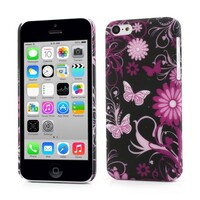 Rubber Coating Hardcase iPhone 5c - Vlinders Flora Zwart