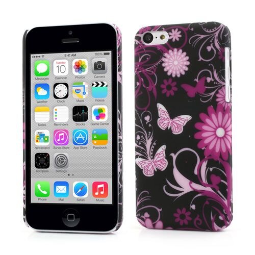 rubber coating hardcase iphone 5c vlinders flora zwart
