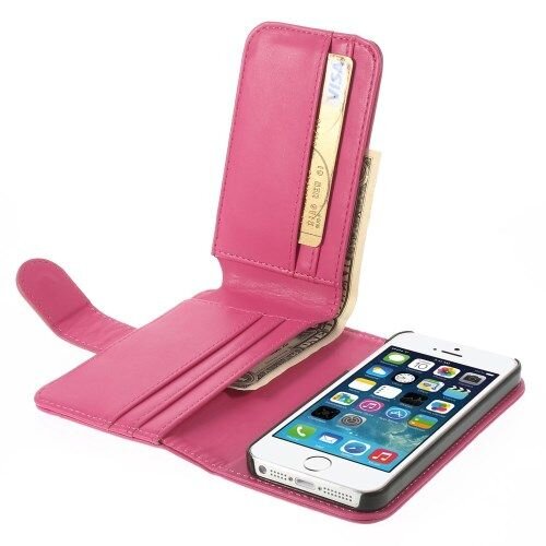 lederen pu portemonnee case iphone 5 roze