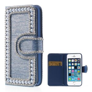 Parel Wallet case iphone 5 blauw Parel Wallet case iphone 5 blauw