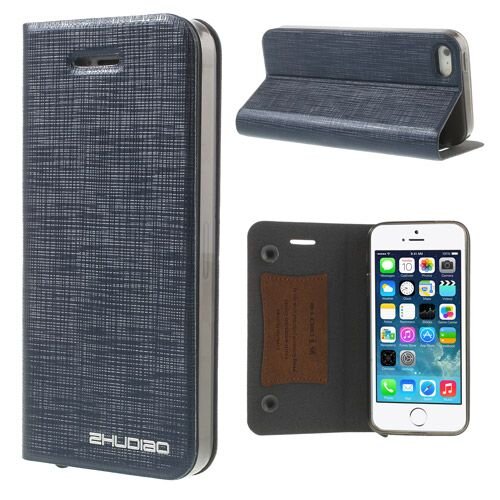 Lederen stand case iphone 5 blauw Lederen stand case iphone 5 blauw