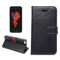 Crazy Horse Wallet Standaard PU leren Hoes voor de iPhone SE, 5(s)- Zwart