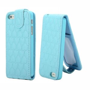 PU Leder Baby Blauw hartjes gestikte lederen flipcase iphone 5 5S PU Leder Baby Blauw hartjes gestikte lederen flipcase iphone 5 5S
