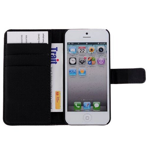 lederen wallet case voor de iphone 5 5s zwart lederen wallet case voor de iphone 5 5s zwart
