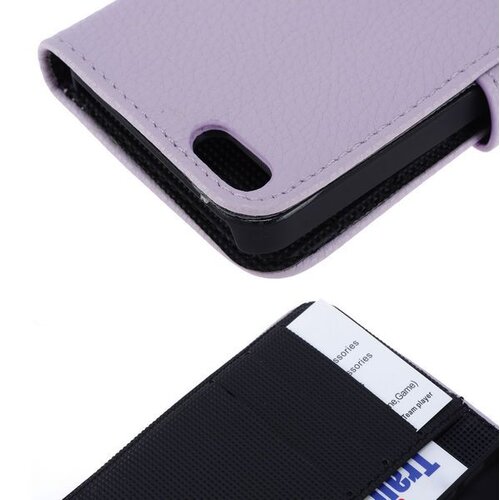 lederen wallet case voor de iphone 5 5s paars
