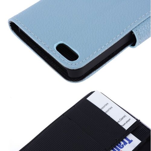 lederen wallet case voor de iphone 5 5s baby blau