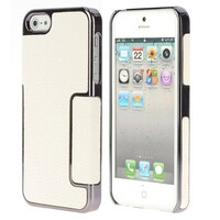 Galvaniseerde Lichee patroon lederen bekleed Case iPhone 5 5S (Wit)