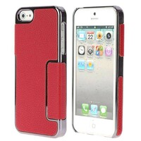 Galvaniseerde Lichee patroon lederen bekleed Case iPhone 5 5S (Rood)