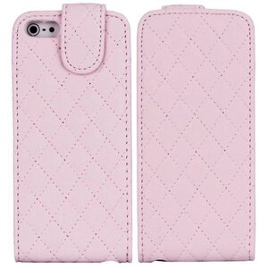 Nieuwe Grid Soft Leder Patroon Top Case voor de iPhone 5 5S roze