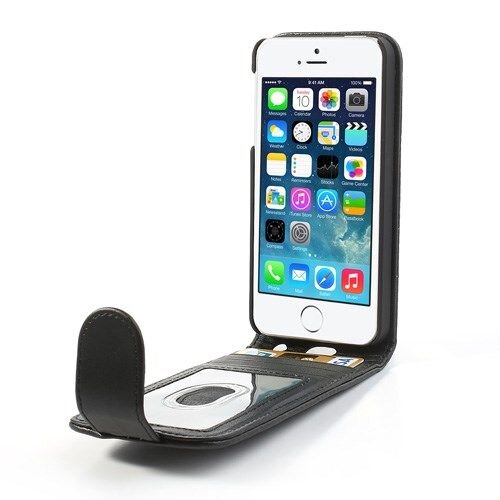 flip pu lederen case iphone 5 5s zwart