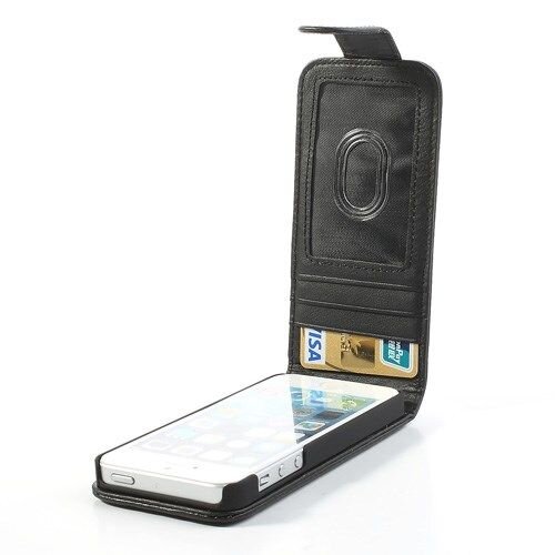 flip pu lederen case iphone 5 5s zwart