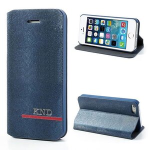 KND PU Leren Flip Stand Case voor iPhone 5S 5 blauw