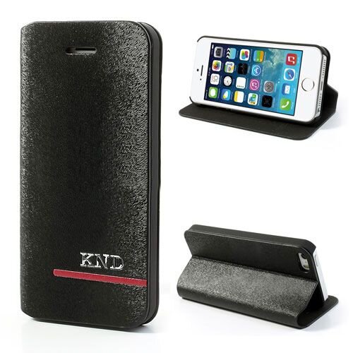 knd pu leren flip stand case voor iphone 5s 5 zwa