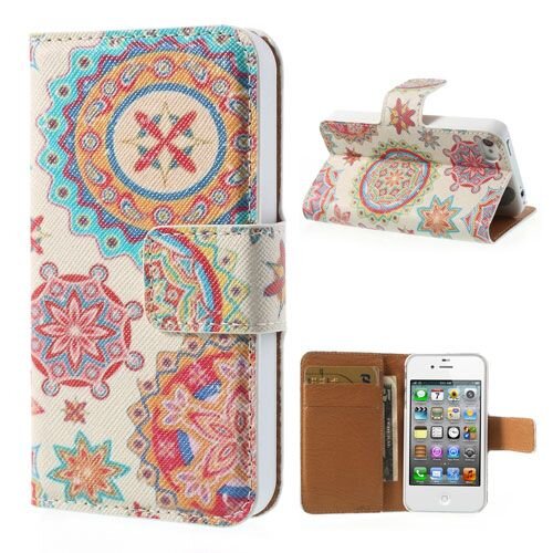 Gekleurd Bloemen Wallet Leren Case voor iPhone 4 4s Gekleurd Bloemen Wallet Leren Case voor iPhone 4 4s