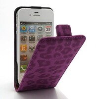 Verticale flip Leopard Leren hoesje voor iPhone 4 4S