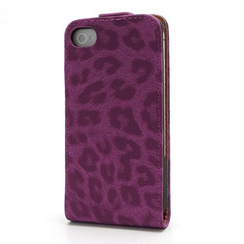 verticale flip leopard leren hoesje voor iphone 4 6655549