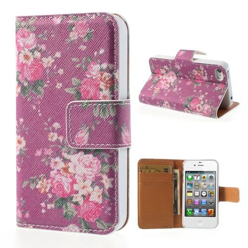 bloemen wallet leren hoesje voor iphone 4 4s