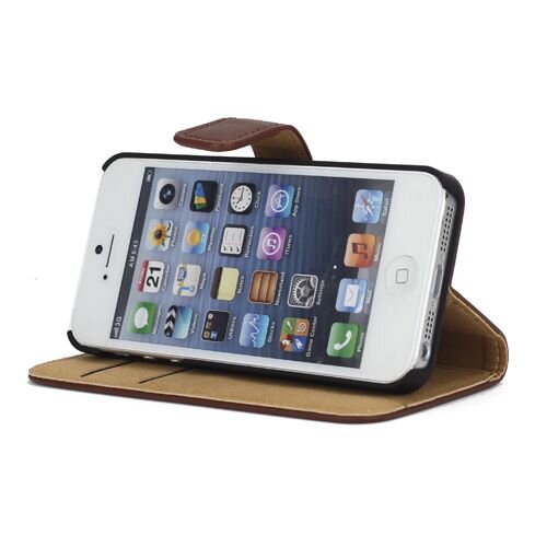 split leren wallet iphone 5 s se bruin