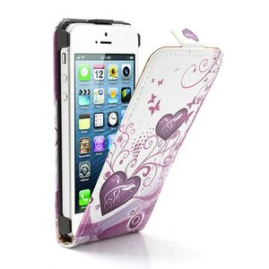 Icarer Twee Hartjes Verticale Flip Leren hoesje voor iPhone 5 5s