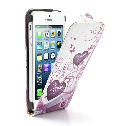 Icarer Twee Hartjes Verticale Flip Leren hoesje voor iPhone 5 5s
