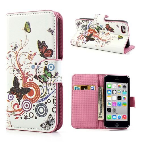 pu leren wallet iphone 5c vlinders wit pu leren wallet iphone 5c vlinders wit