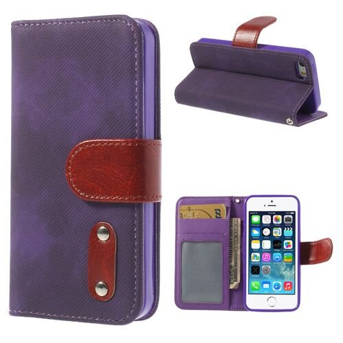 iPhone 5 5s Doek structuur Leren Case Stand Paars iPhone 5 5s Doek structuur Leren Case Stand Paars