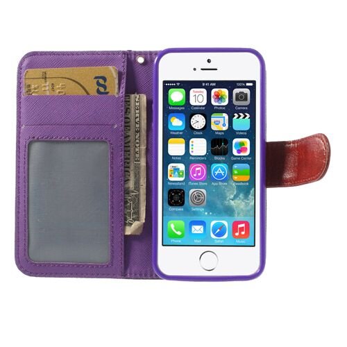 iphone 5 5s doek structuur leren case stand paars
