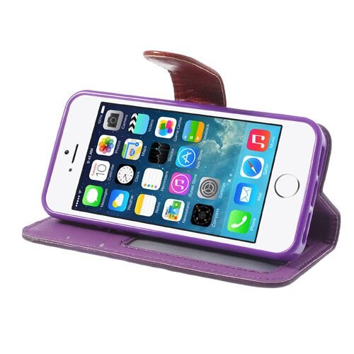 iphone 5 5s doek structuur leren case stand paars