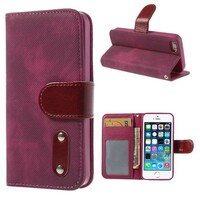 iPhone 5 5s Doek structuur Leren Case Stand hard roze