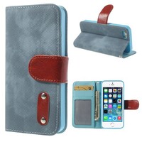 iPhone 5 5s Doek structuur Leren Case Stand blauw