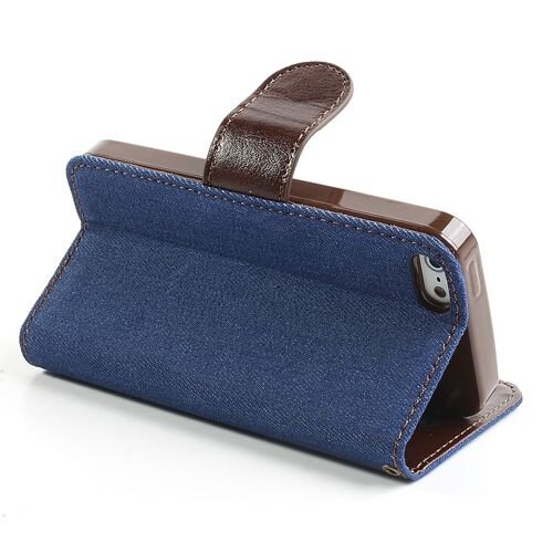 spijkerstof wallet iphone 5 s se blauw