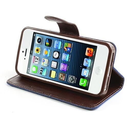 spijkerstof wallet iphone 5 s se blauw