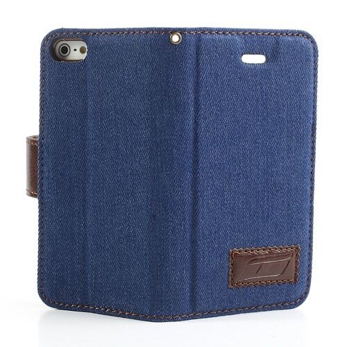 spijkerstof wallet iphone 5 s se blauw