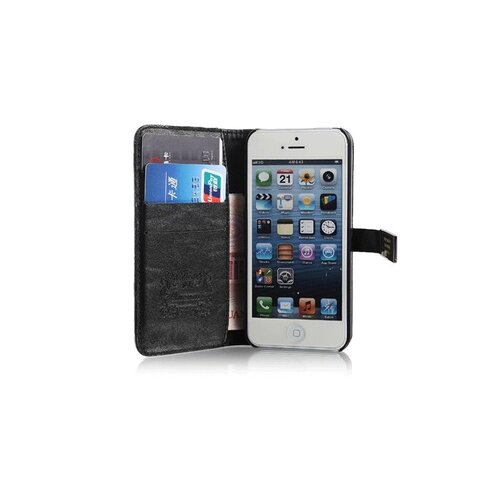schapenleer wallet iphone 5 s se zwart