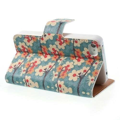 bloemen wallet leren hoesje voor iphone 4 4s groe