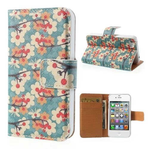 bloemen wallet leren hoesje voor iphone 4 4s groe