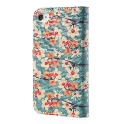 bloemen wallet leren hoesje voor iphone 4 4s groe