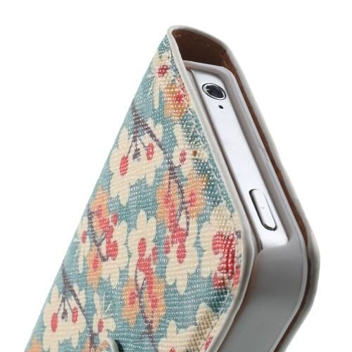 bloemen wallet leren hoesje voor iphone 4 4s groe