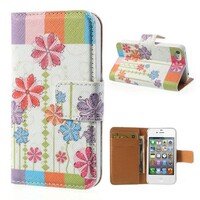 Gekleurde strepen Bloemen Wallet Leren hoesje voor iPhone 4 4s